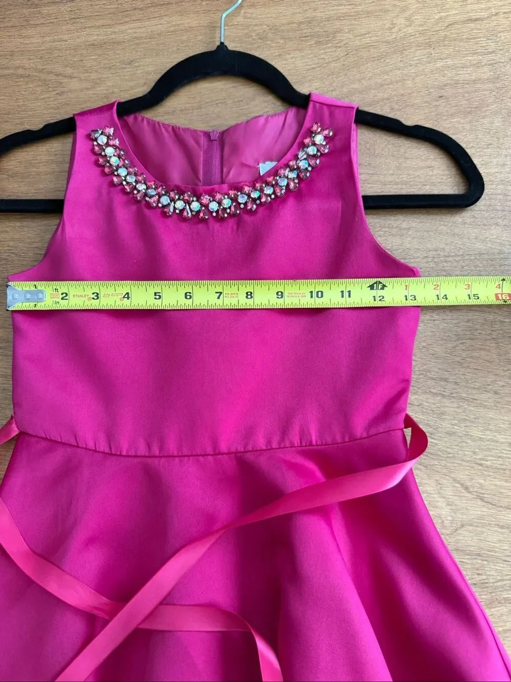 Rare Editions Big Girls Satin Rhinestone Jewel Neck Hi-Low Dress Magenta Size 8